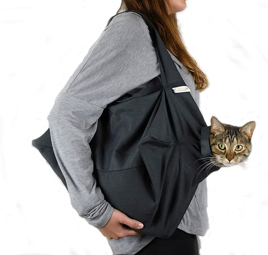 Cozy Comfort Carrier - Small Charcoal Grey Cat Carrier Bag, Soft Cat Carrier and Cat Wrap for Nail Clipping, Vet Visits, Medication Administration, Dental Care, and Traveling-PawvioPets
