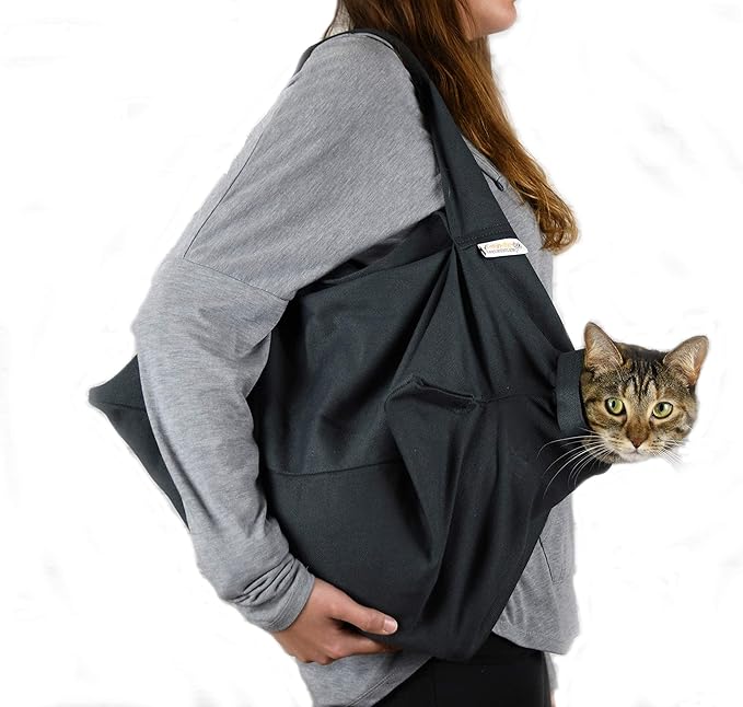 Cozy Comfort Carrier - X-Large Charcoal Grey Cat Carrier Bag, Soft Cat Carrier and Cat Wrap for Nail Clipping, Vet Visits, Medication Administration, Dental Care, and Traveling-PawvioPets