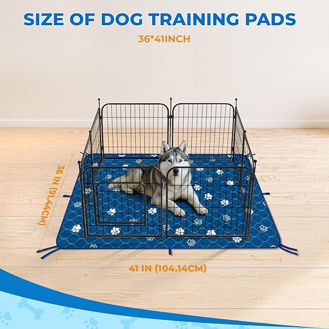 Fostanfly Washable Pee Pads for Dogs, 2 Pack Large 36"x41" Ultra-Absorbent and Leak-Proof Non-Slip Reusable Potty Training Pads for Dogs, Puppy & Cats of Add 8 Lanyards-Blue-PawvioPets