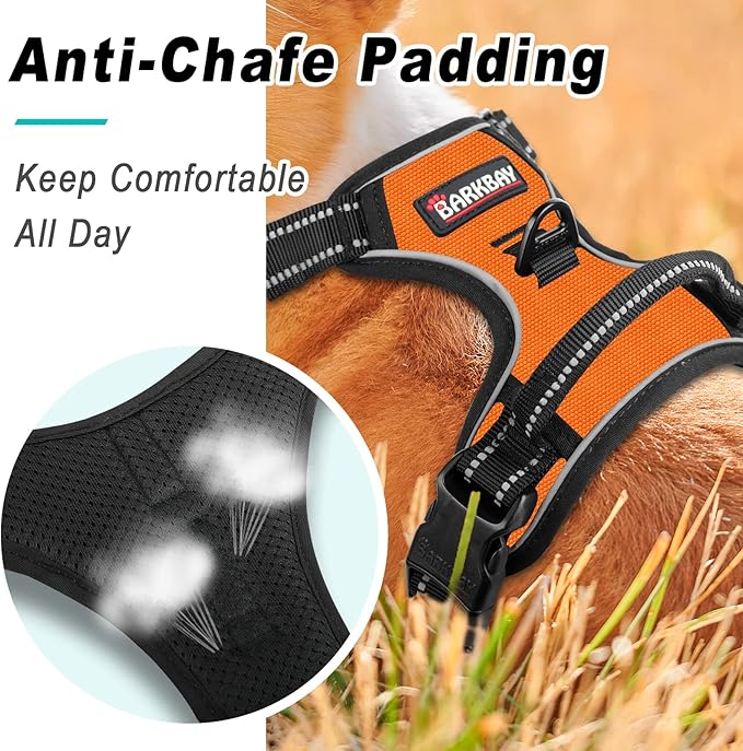 BARKBAY No Pull Dog Harness Large Step in Reflective Dog Harness with Front Clip and Easy Control Handle for Walking Training Running(Orange,M)-PawvioPets