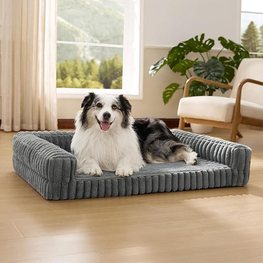 Bedsure Orthopedic Dog Beds for Extra Large Dogs, Waterproof Memory Foam XL Pet Bed with Sides, Non-Slip and Egg-Crate Foam Big Dog Couch Sofa with Washable Removable Corduroy Cover, Grey-PawvioPets