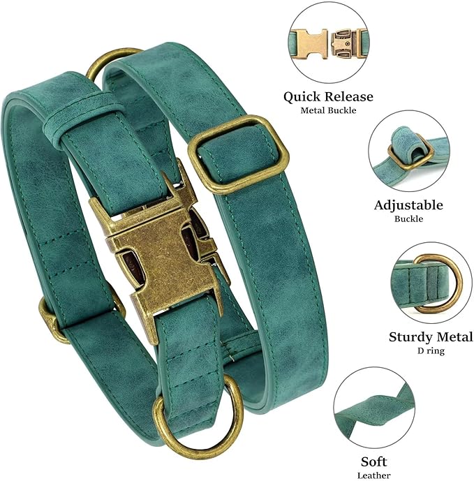 Didog Soft PU Leather Dog Collar, Stylish Quick Released Dog Collars for Large Dogs, Easy Clean Adjustable Pet Collar for Daily Walking, Green, XL Fit 17-27" Neck-PawvioPets