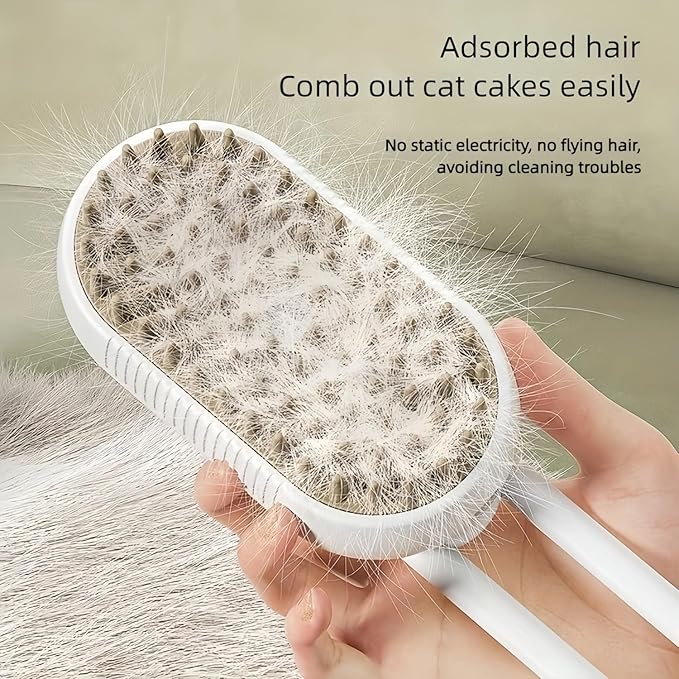 Cloud Care Cat Brush，Cat Hair Steam Brush for Shedding， 2024 Best Cat Steam Brush, Pet Steam Brush, 3-in-1 Self-Cleaning Cat Brush with 360° Rotating Arm, Detachable Silicone Bristle Head (Brown)-PawvioPets