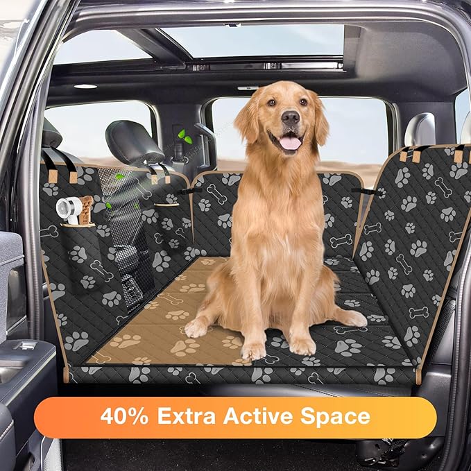 Dog Car Seat Cover for Back Seat, Larger Dog Car Bed Cover with Strong Bottom, Car Back Seat Extender Hammock for Full Size Truck/SUV Black 8 Panels Black Foot Print-PawvioPets