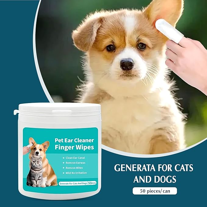 Ear Wipes for Dogs & Cats - Comfortable Finger Design, Gentle Ear Wax, Debris, and Dirt Cleaning | 50-Count Pack-PawvioPets