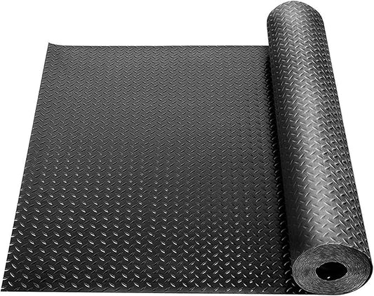 Boshen 5Ft x 12Ft Rubber Flooring Mats 1.6mm Diamond Plate Flooring Roll 60sqft Rubber Trailer Garage Floor Mats Non-Slip Floor Protector Mat for Garage Warehouse Gym Basement-Black-PawvioPets