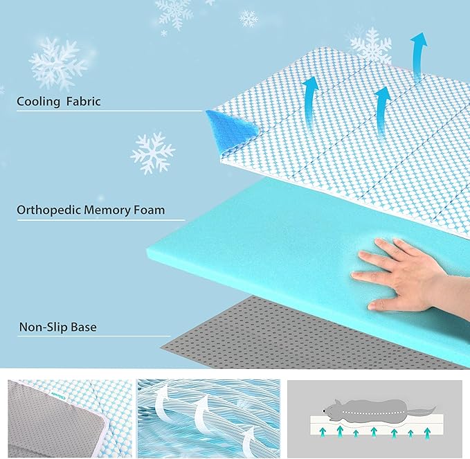 Dog Cooling Mat for Large Dogs - 41x27 Orthopedic Memory Foam Pet Pad for Summer, QMAX>0.5, Washable Premium Comfort Crate Pad for Your Furry Companion, Blue-PawvioPets