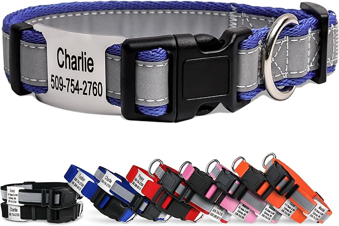 GoTags Reflective Personalized Dog Collar with Nameplate, Adjustable Dog Collar with Custom Engraved Steel Slide On Pet ID Tag, Silent, No Noise Dog Tag for Large Medium or Small (Lavender, Medium)-PawvioPets