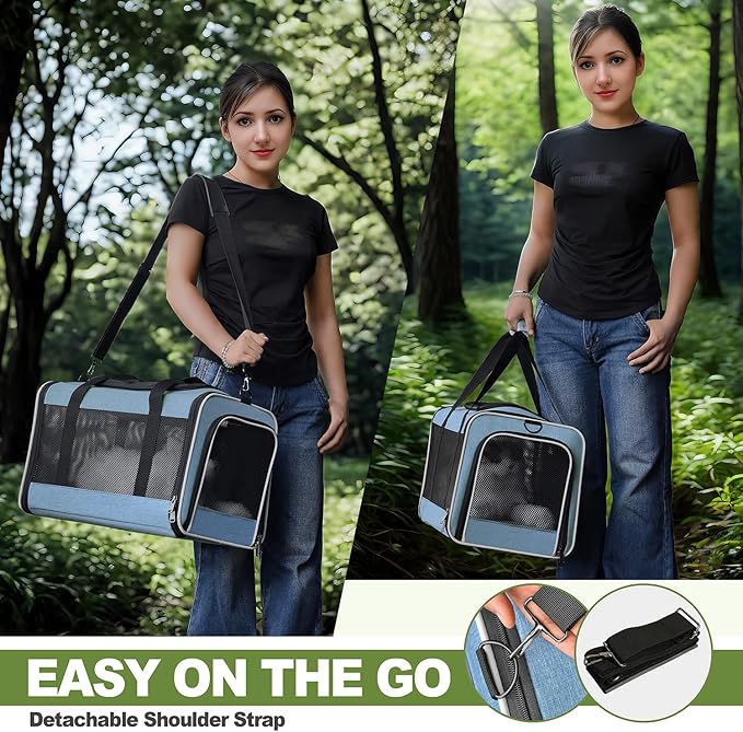 Cat Carrier 18 x 11 x 11 Top Loading Soft-Sided Pet Travel Bag Over 15lbs, Portable Small Dog Puppy Car Crate 10 lbs, Chihuahua Kennel Carry Case, Kitty Cloth Cage Medium Cat Under 25 Blue-PawvioPets