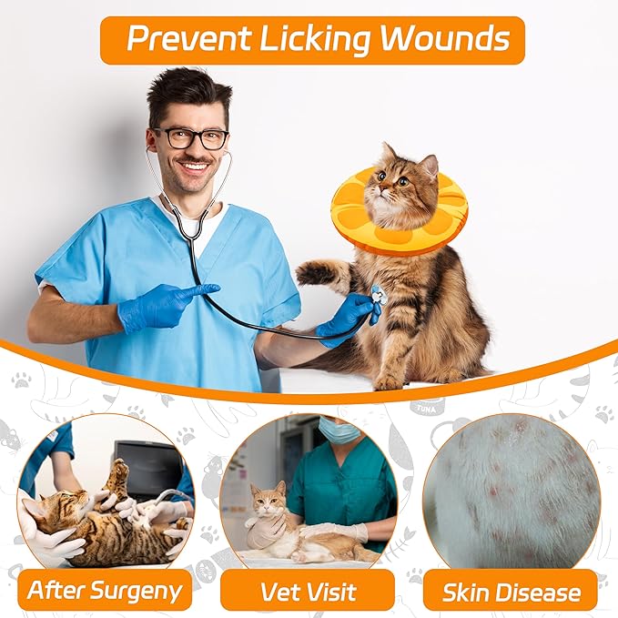Cat Cone Collar Soft, Cat Recovery Collar for Wound Healing Cute Donut Elizabethan Cone for Kittens, Adjustable Cones for Cats to Stop Licking Neck Protective Cones After Spay(Orange, Small)-PawvioPets