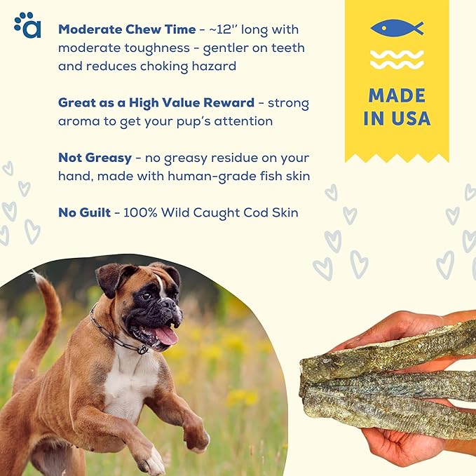 A Better CHEW – Wild Caught Cod Skin Dog Treats | Sourced and Made in The USA, Single Ingredient, Dehydrated | Natural, Healthy Alternative to Rawhides + Bully Sticks, Long Lasting Chew-PawvioPets