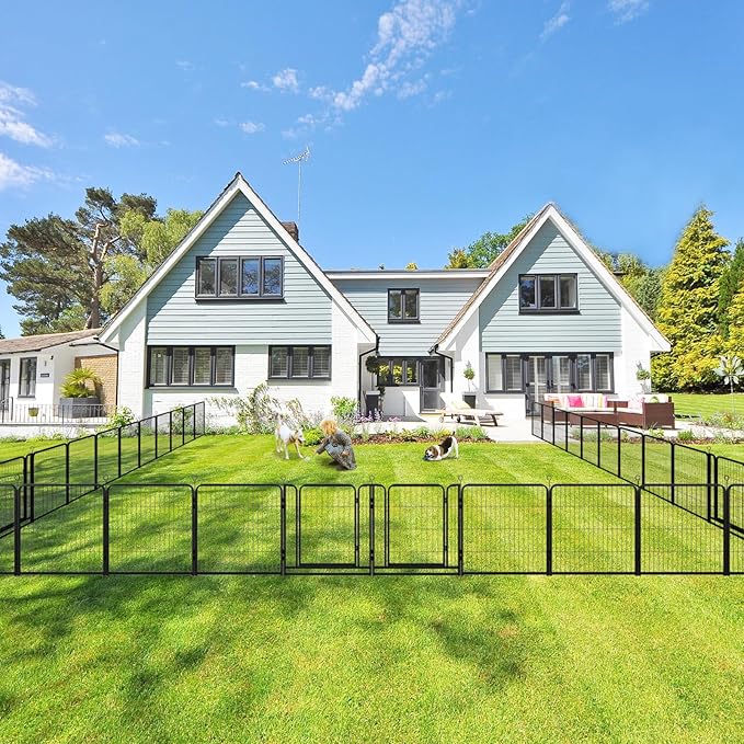 Dog Playpen Outdoor Extra Wide 24 Panels Heavy Duty Dog Fence 32" Height Anti-Rust with Doors Portable for RV Camping Yard, Total 63FT, 316 Sq.ft, Snowy Black-PawvioPets