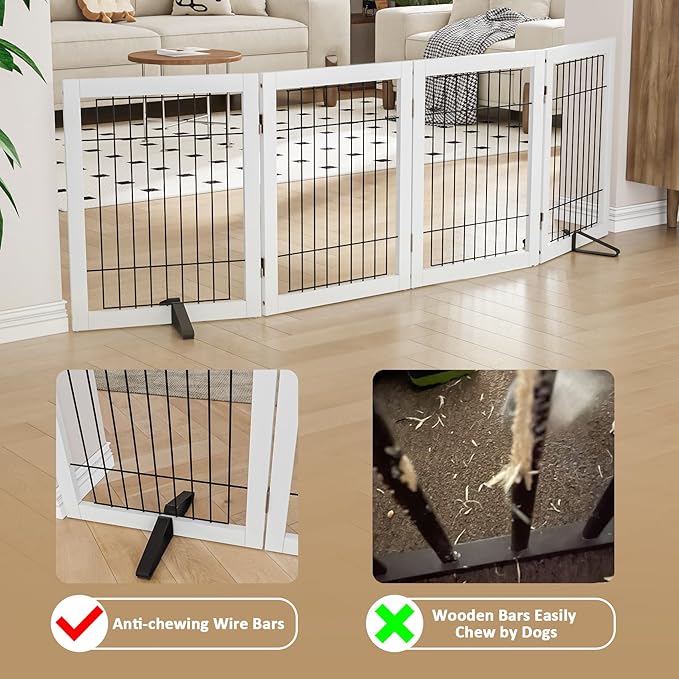 Dog Gate Indoor, Metal Dog Gates for Doorways House, 24-Inch Freestanding Pet Gates for Dogs, Puppy Fence (4 Panel, White)-PawvioPets