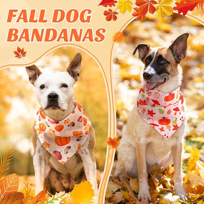 Abbylike 50 Pcs Fall Dog Bandanas Bulk Pumpkin Bandanas for Dogs Triangle Kerchief Bibs Scarf for Small Medium Large Pets Autumn Thanksgiving Costume Accessories, 25 Styles (31.5 x 21.7 x 21.7 Inch)-PawvioPets