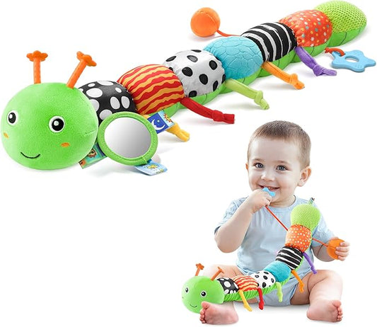 Baby Toys 0-6-12 Months,Musical Caterpillar Stuffed Animals Activity Infant Toys with Crinkle,Rattles,Mirror&Pull String,Muti-Sensory Toys Gifts for Newborn Tummy Time,Green,Knot prolegs-PawvioPets