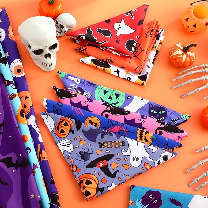 Amylove 120 Pcs Halloween Dog Bandanas Bulk Holiday Triangle Dog Pack Puppy Kerchief Bandana Adjustable Pet Scarf for Pet Cat Costume Accessories Decor(Skeleton)-PawvioPets
