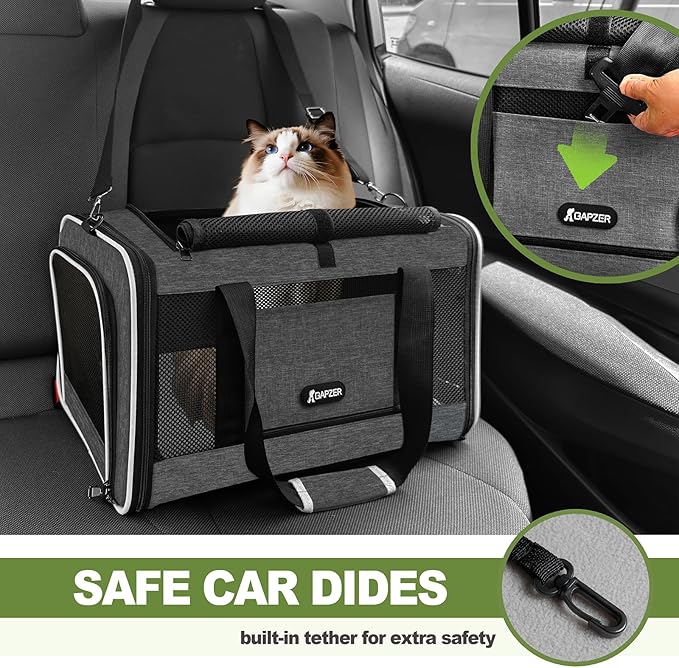 Cat Carrier 18x11x11 Top Load Soft Pet Travel Bag Over 15 lbs, Collapsible Small Dog Puppy Crate 10 Pounds, Small Animal Rabbit Kennel Carrying Case, Kitten Mesh Cage Medium Cat Under 25 Grey-PawvioPets