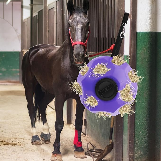 15.75" Hay Ball for Horse with Hanging Strap Slow Feed Horse Treat Ball Extra Large Hanging for Paddock Stall Stable Supplies (Purple)-PawvioPets
