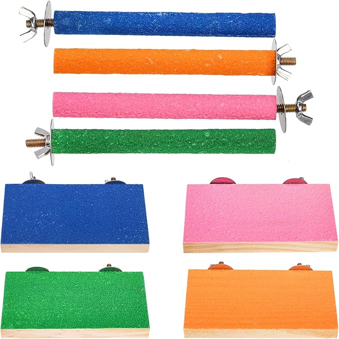 8 Pcs Bird Perch Stand Toy, Colorful Wood Parrot Perch Stand Platform Paw Grinding Stick, Bird Cage Accessories for Budgies,Parakeet,Cockatiel, Lorikeet, Conure-PawvioPets