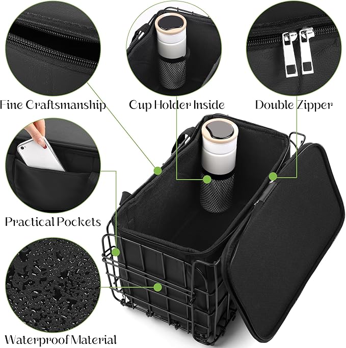 Aodaer Bike Basket with Removable Liner Bag Cargo Net Large Folding Bike Basket Quick Release Metal Ebike Basket Bicycle Storage Basket for Carrying Fruit & Grocery Pets Dogs-PawvioPets