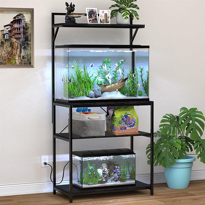 GDLF 20-29 Gallon Fish Tank Stand with Plant Shelf, Aquarium Stand with Storage Shelf for 20 Gallon Long Aquarium 30.7" x 16.53" Tabletop Fits Turtle or Reptile Terrariums-PawvioPets