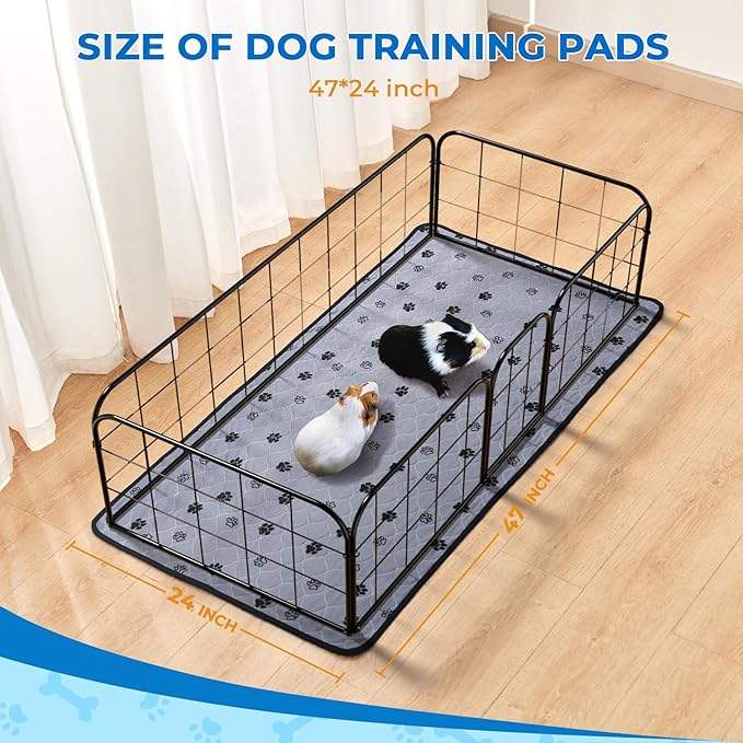 Fostanfly Non-Slip Washable Pee Pads for Dogs, 2 Pack 24"x47" Guinea Pig Cage Liner Ultra-Absorbent and Leak-Proof for Small Animal Guinea Pigs Rabbit Bunny Hamster-PawvioPets
