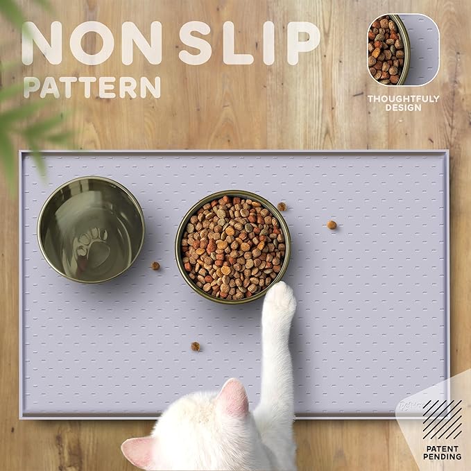 Dog Food Mat - 28x18 Raised Edges Dogs Mat for Food and Water Prevent Spill, Waterproof Cat Food Mats Protect Floors, Easy Clean Dog Bowl Mats for Food and Water, Silicone Pet Feeding Placemats-PawvioPets