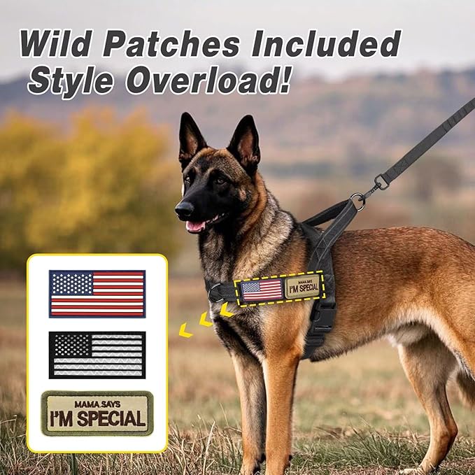 Forestpaw No Pull Dog Harness - Soft Flannel Padded Tactical Dog Vest Harness with Quick Release Buckle, Adjustable Reflective Pet Harness for Medium Large Dogs Walking Training,Black L-PawvioPets