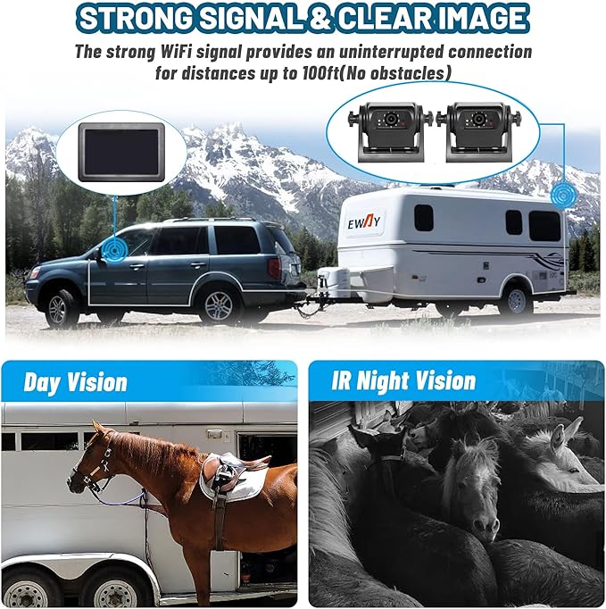 EWAY 2 Magnetic Wireless Backup Cameras HD1080P w/ 5" Split Screen Monitor Portable No Wiring Trailer Hitch IR Night Vision Rear View Camera for Truck Pickup RV Camper 5th Wheel Boat Horse Trailer-PawvioPets