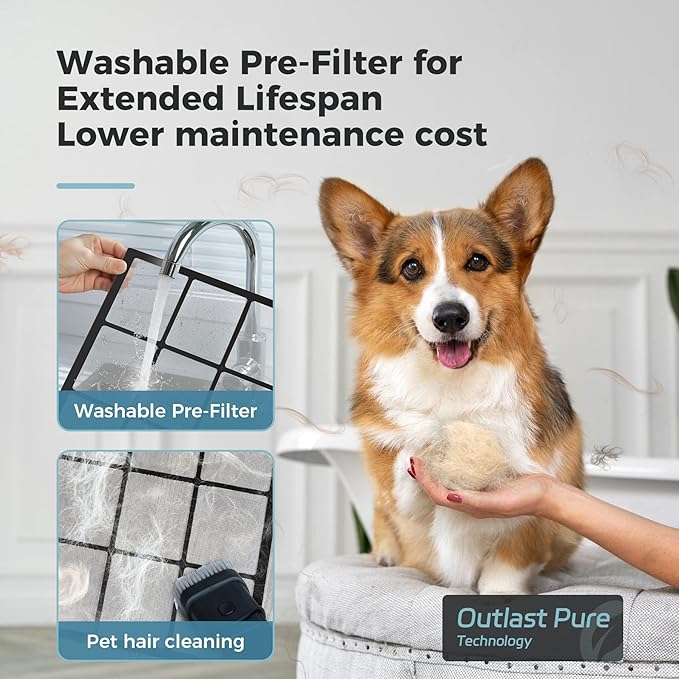 AROEVE Air Purifiers for Bedroom Home Large Room Up to 1504 Ft², 5 Layer Filter for Smoke Pollen Allergies Pet Dander Odor, Air Quality Monitor, Sleep Mode, Timer for Office, Dorm, Kitchen, MK07 Black-PawvioPets