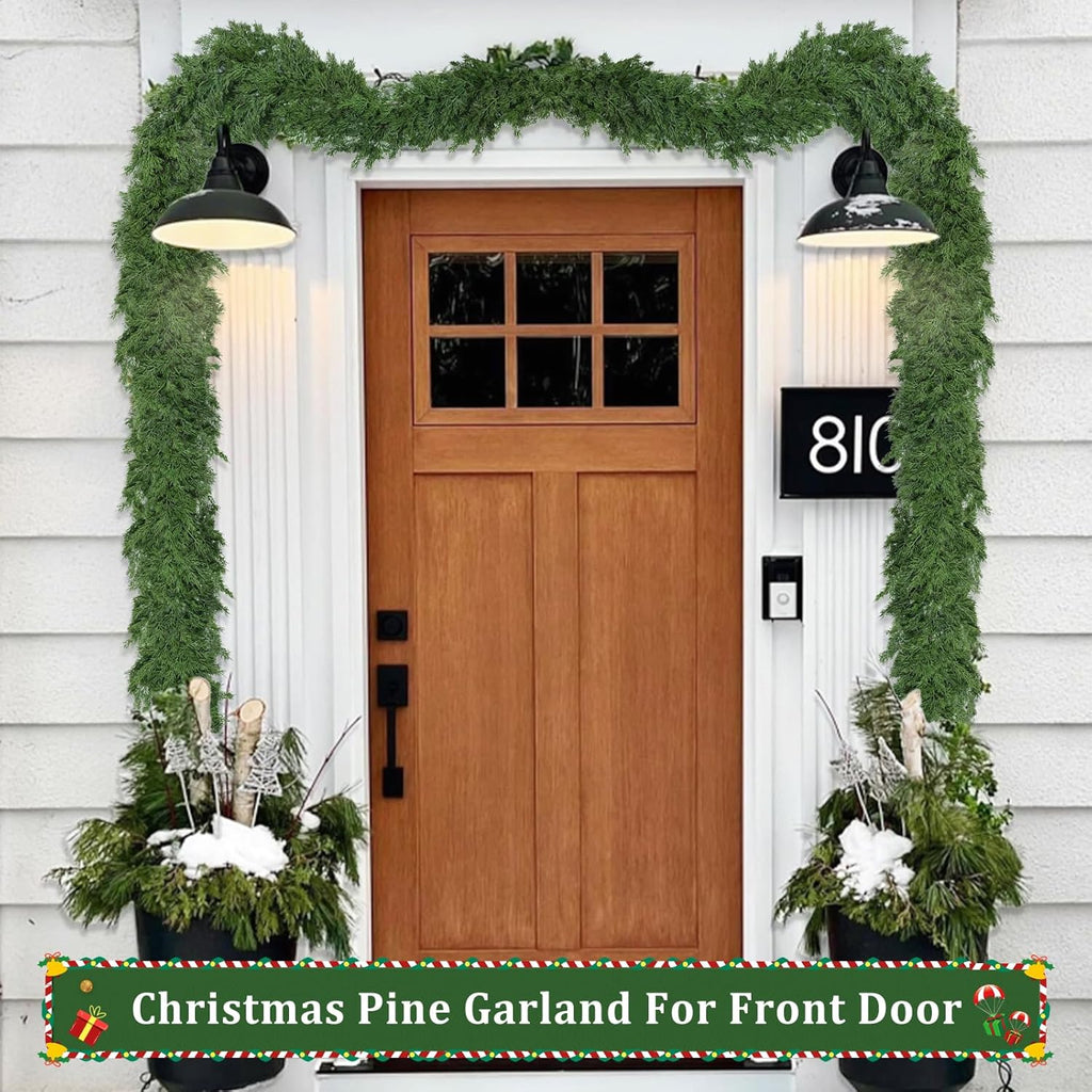 6ft Christmas Cedar Garland, Real Touch Pine Garland, Realistic Cypress Garlands Christmas Decorations for Mantel, Table, Stairs, Porch - Indoor Outdoor Xmas Holiday Decor