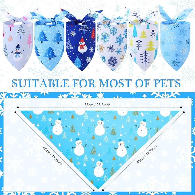 Abbylike 50 Pieces Winter Dog Bandanas Bulk Blue Snowflake Dog Bandanas for Pets Triangle Kerchief Scarf Bibs for Winter Pets Cats Party Costume Accessories (25.6 x 17.7 x 17.7)-PawvioPets