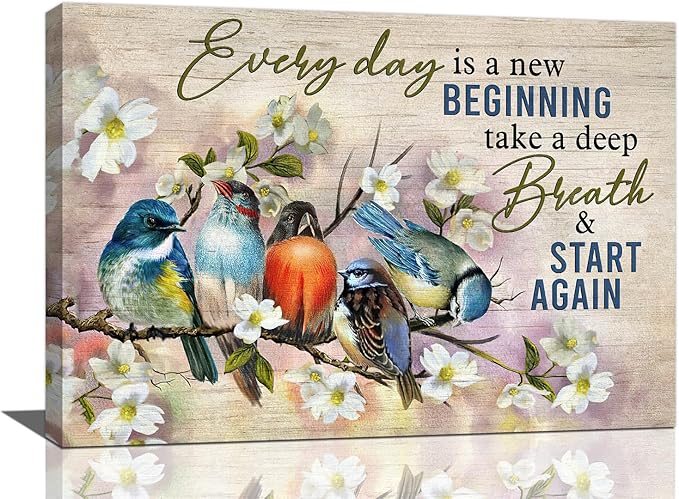 Bird Wall Art Farmhouse Flower Branch Pictures Rustic Country Birds Wall Decor Floral Canvas Print Painting Artwork for Bathroom Living Room Bedroom 16"x24"-PawvioPets