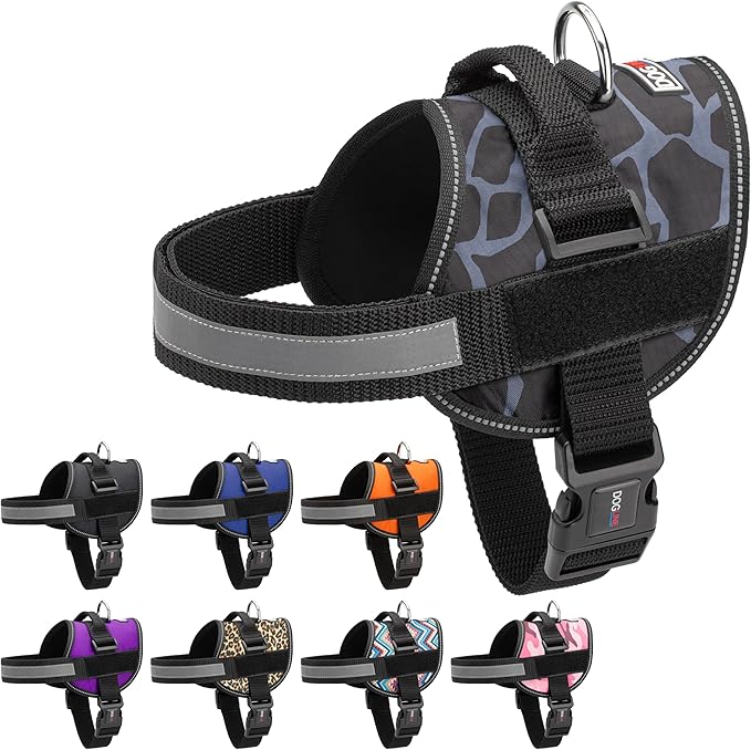 Dogline Dog Harness, Reflective No-Pull Adjustable Vest with Handle for Walking, Training, Breathable, No - Choke Harness for Small, Medium or Large Dogs Room for Patches Girraffe Grey XL 33"-46"-PawvioPets