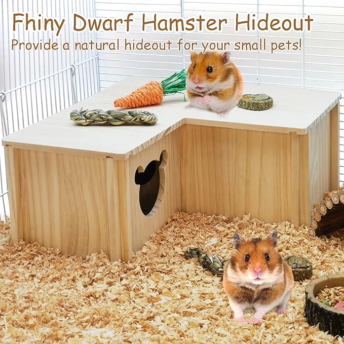 Fhiny Wooden Hamster House, Multi-Chamber Hamster Hideout & Tunnel Detachable Activity Room Exploring Toys Rats Habitat Decor for Dwarf Hamsters Gerbils Mice Lemmings (Small)-PawvioPets