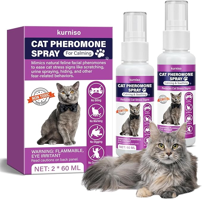 Cat Calming Pheromone Spray, 2 Pack, Calming Spray for Cat Anxiety Relief, Reduce Stress, Hiding & Scratching Furniture - During Travel, Fireworks, Thunder, 60 ML-PawvioPets