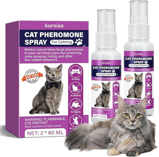 Cat Calming Pheromone Spray, 2 Pack, Calming Spray for Cat Anxiety Relief, Reduce Stress, Hiding & Scratching Furniture - During Travel, Fireworks, Thunder, 60 ML-PawvioPets