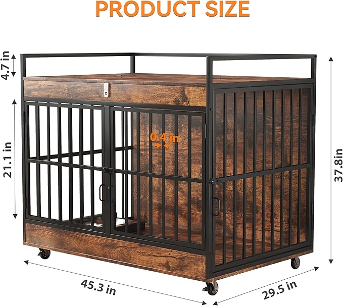 Dog Crate Furniture Large Breed with 2 Stainless Steel Bowls, Large Wooden Dog Crate Table, Escape-Proof & Chew-Proof XL Furniture, Decorate House As TV Stand, End Table, 45" L X 30" W 37" H-PawvioPets