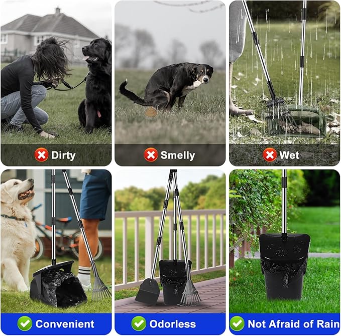 Dog Poop Scooper with 20 Bag Attachment Long Handle Swivel Bin, Rake & Spade Heavy Duty Easy to Clean Pooper Scooper for Large Medium Dogs Pet Waste Removal Solution for Yard, Grass, Gravel-PawvioPets