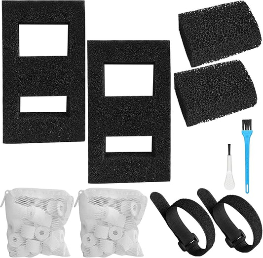 Filter Media Replacement Compatible with Fluval SPEC, EVO, Betta and Flex Desktop Aquarium, Includes 2 Carbon Filter Refills, 2 Foam Filter A1376, 2 Ceramic Rings and 2 Filter Cord-PawvioPets
