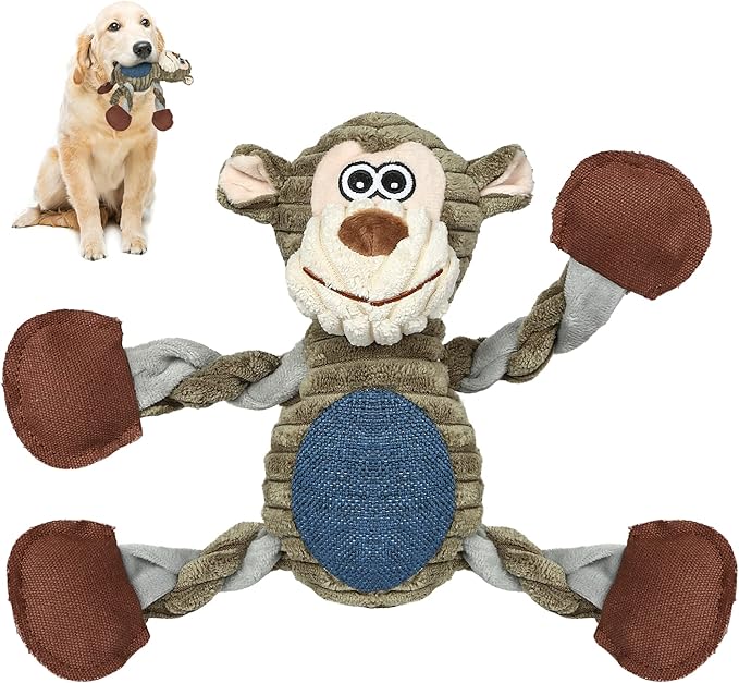 Dog Toys for Large Dog - Plush Squeaky Medium & Small Dog Toys - Stuffed Animals Puppy Toys - Funny Cute Dog Toys for Dog Birthday Presents (Monkey)-PawvioPets