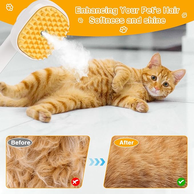 3-in-1 Cat & Dog Steam Brush – USB Rechargeable Spray Grooming Comb with Silicone Teeth – Anti-Static, Shedding Control & Massaging for All Hair Types Long/Short Hair Pets (Green)-PawvioPets