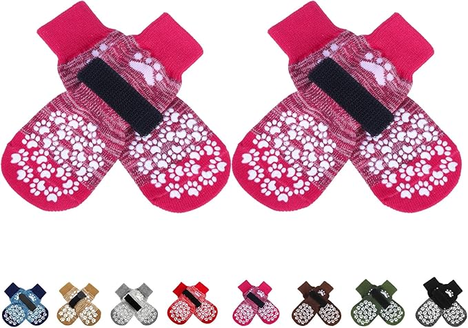 EXPAWLORER Anti Slip Dog Socks to Prevent Licking Paws, Dog Shoes for Hot Pavement, Dog Booties for Small Medium Large Senior Dogs, Traction Control Boots & Paw Protectors for Hardwood Floors Rose-PawvioPets