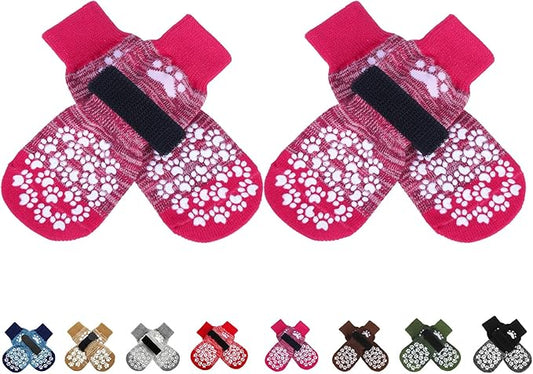 EXPAWLORER Anti Slip Dog Socks to Prevent Licking Paws, Dog Shoes for Hot Pavement, Dog Booties for Small Medium Large Senior Dogs, Traction Control Boots & Paw Protectors for Hardwood Floors Rose-PawvioPets