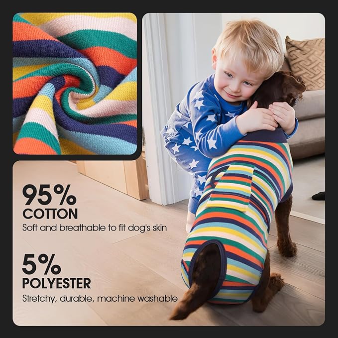 FUAMEY Recovery Suit for Dogs After Surgery,Soft Breathable Dog Bodysuit E-Collar & Cone Alternative Surgical Suit,Male Female Dog Neuter Spay Suits Anti Licking Wounds Onesie Dark Blue Stripes XXL-PawvioPets