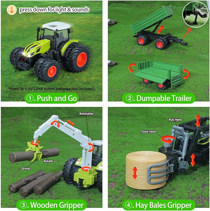 46Pcs Farm Toys, Tractor Toy w/Lights & Sound, Farm Animals Toys for 3 4 5 6 7 8+ Year Old Toddler Girls Boys Kid, Figures Farmer Vehicle Truck Fence Farm Playset Educational Learning Toys-PawvioPets