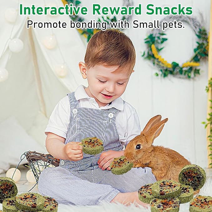 Fhiny 24 PCS Rabbit Chew Toys, Natural Timothy Hay Carrot Pumpkin Purple Potato Biscuit Cubes Bunny Chew Treats for Teeth Care Small Animals Molar Snacks for Hamster Guinea Pig Chinchilla Rat-PawvioPets