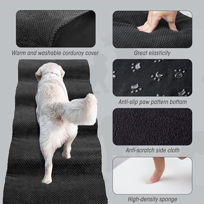 Dog Stairs&Steps for High Beds Up to 28'', 5-Step Dog Ramp for Small Medium Dogs with Washable Cover, Pet Steps for Cats to Get on Couch and Sofa, Durable Foam Ladders, 24.4" Tall, Black-PawvioPets