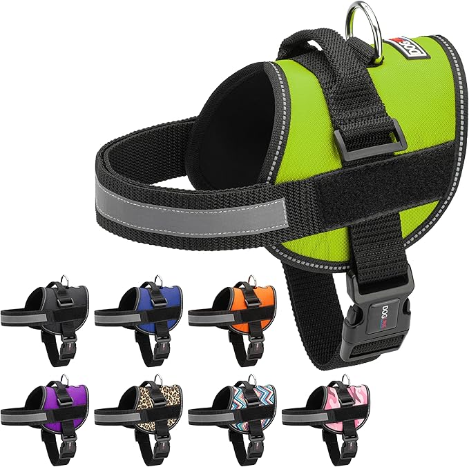 Dogline Dog Harness, Reflective No-Pull Adjustable Vest with Handle for Walking, Training, Breathable, No - Choke Harness for Small, Medium or Large Dogs Room for Patches Girth 27 to 34 in Lime Green-PawvioPets