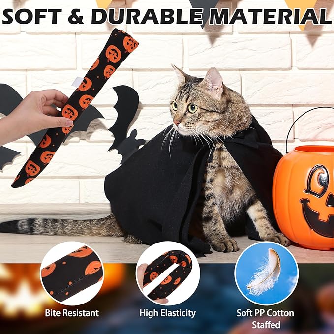 EXPAWLORER Halloween Cat Toys, 4 pcs Soft Pillow Catnip Toys with Bells Inside, Interactive Bite Resistant Fish Shape Kicker Toys for Indoor Kitten Playing-PawvioPets